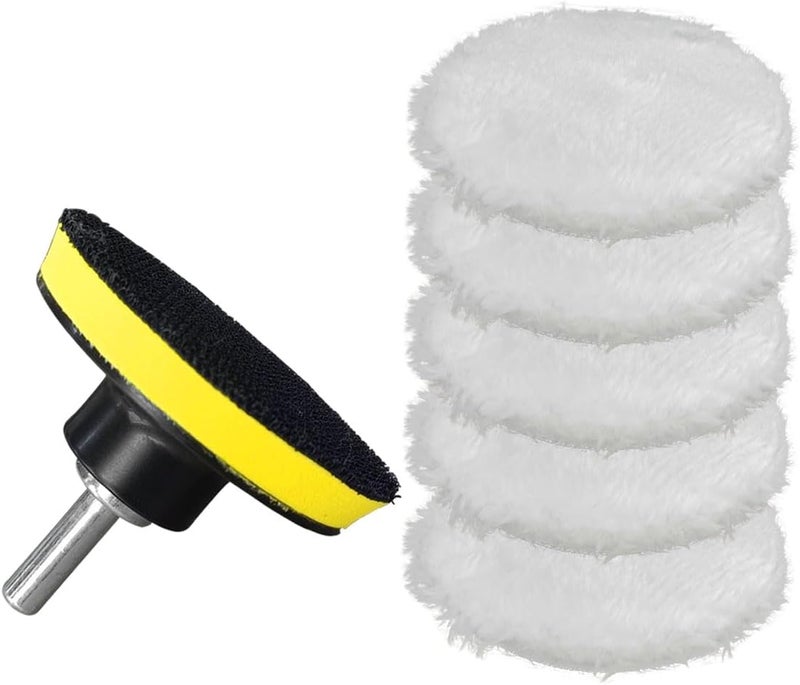 BDZMC 7PCS 3 Inch Wool Polishing Buffing Pad, Polisher Buffer Drill Attachment with Hook and Loop Back, M10 Drill Adapter, Car Buffing Wheel Pads for Waxing, Detailing, Polishing - Image 1